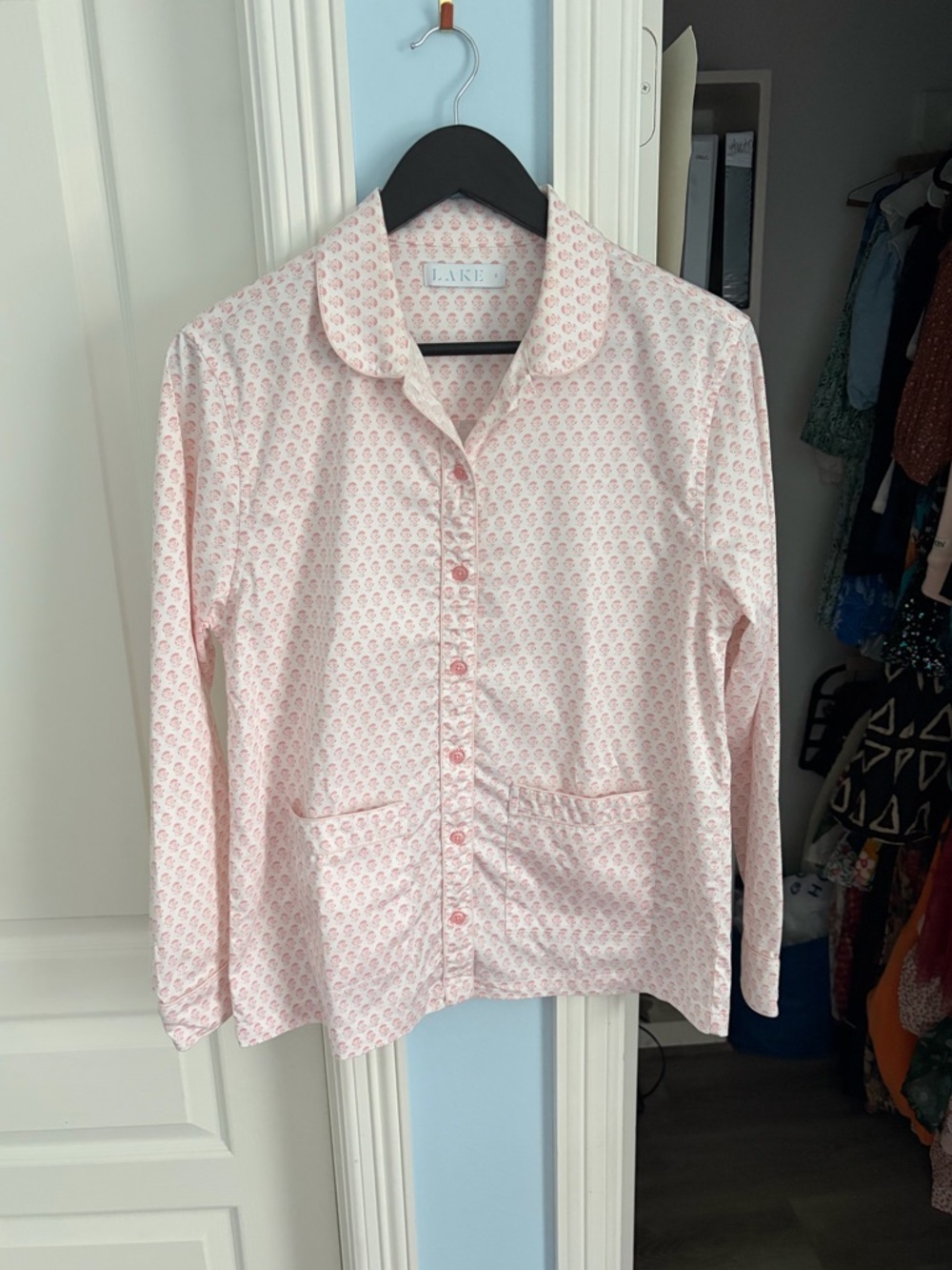 Hill House Pink White Pajama Top S